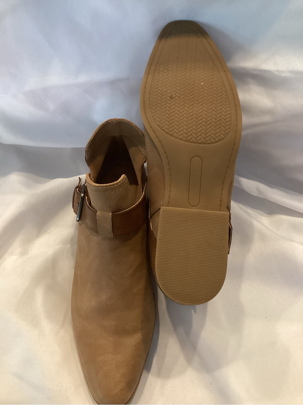 Wonderly Tan Suede Cutout Ankle Booties with Buckle Detail - Picture 3 of 4